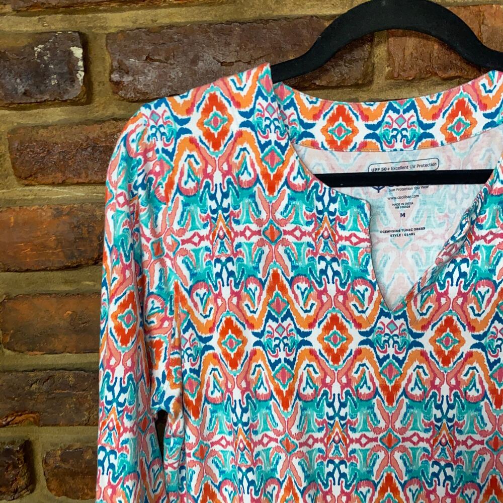 Coolibar Printed Oceanside Tunic 3/4 Sleeve Mini Dress Women's Size Medium - Picture 4 of 7